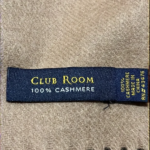 Club Room Luxurious 100% Cashmere Fringed Tan or Camel Colored Scarf 60" x 12" - Picture 7 of 9